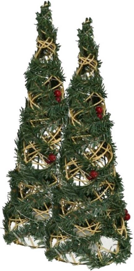 Gerimport 2x stuks kerstverlichting figuren Led kegel kerstbomen draad groen 40 cm 20 leds kerstverlichting figuur