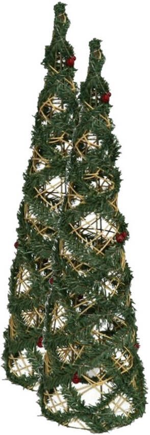 Gerimport 2x stuks kerstverlichting figuren Led kegel kerstbomen draad groen 60 cm 30 leds kerstverlichting figuur
