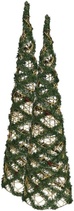 Gerimport 2x stuks kerstverlichting figuren Led kegel kerstbomen draad groen 78 cm 60 lampjes kerstverlichting figuur