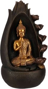Gerimport fontein met boeddha 37 x 30 x 71 cm polyresin bruin goud