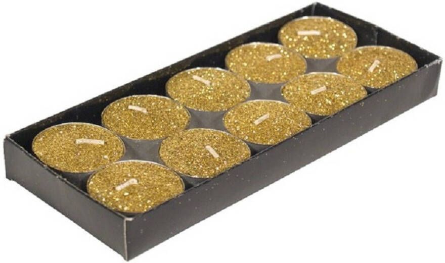 Gerimport Gerim waxinelichtjes kaarsjes- 10x goud glitters 3 5 cm Waxinelichtjes