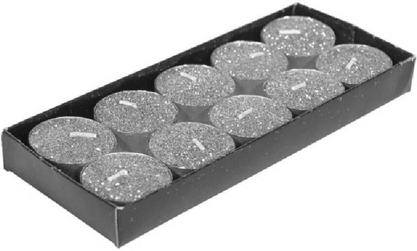 Gerimport Gerim waxinelichtjes kaarsjes- 10x zilver glitters 3 5 cm Waxinelichtjes