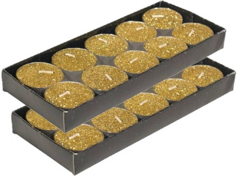 Gerimport Gerim waxinelichtjes kaarsjes- 20x goud glitters 3 5 cm Waxinelichtjes