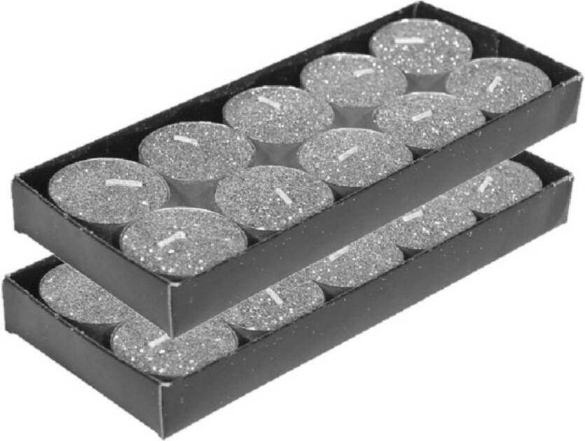 Gerimport Gerim waxinelichtjes kaarsjes- 20x zilver glitters 3 5 cm Waxinelichtjes