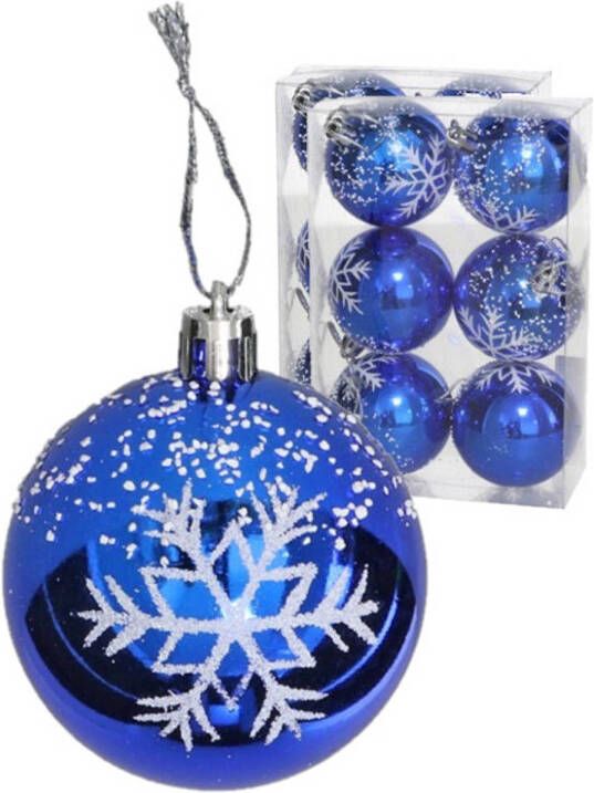 Gerimport Kerstballen gedecoreerd 18x st 6 cm kunststof blauw Kerstbal