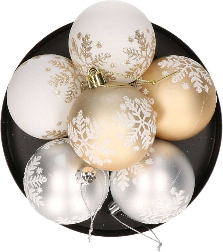 Gerimport Kerstballen gedecoreerd 12x st 6 cm kunststof goud wit zilver Kerstbal