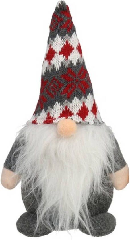 Gerimport Pluche gnome dwerg kabouter decoratie pop knuffel kleding grijs en muts 26 x 11 cm Kerstman pop