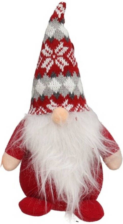 Gerimport Pluche gnome dwerg kabouter decoratie pop knuffel kleding rood en muts 26 x 11 cm Kerstman pop