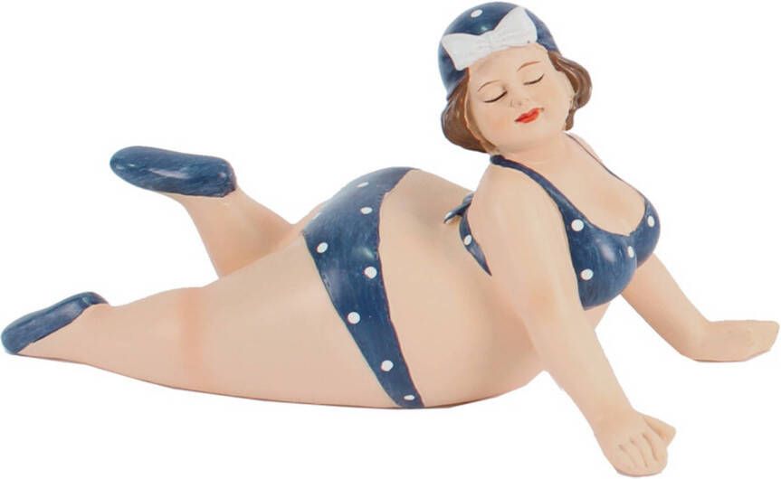 Gerkimex Home decoratie beeldje dikke dame liggend donkerblauw badpak 20 cm Beeldjes