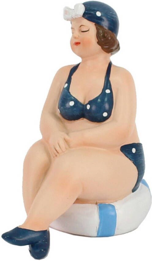 Gerkimex Woonkamer decoratie beeldje zittend dikke dame donkerblauw badpak 11 cm Beeldjes