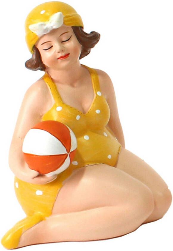 Gerkimex Home decoratie beeldje dikke dame zittend geel badpak 11 cm Beeldjes