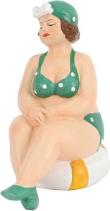 Gerkimex Woonkamer decoratie beeldje zittend dikke dame groen badpak 11 cm Beeldjes
