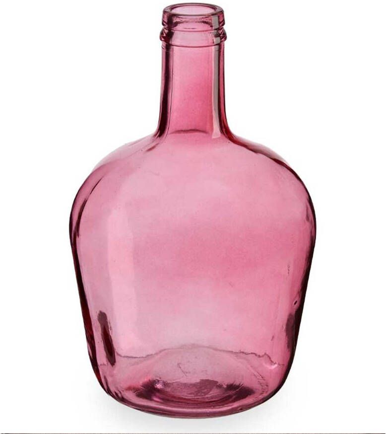 Giftdeco Bloemenvaas flessen model glas roze transparant 19 x 31 cm Vazen