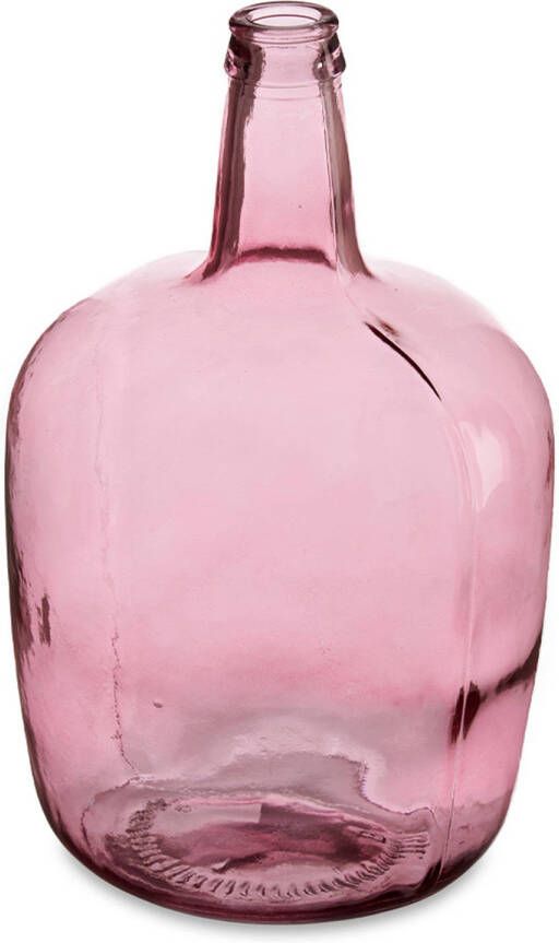 Giftdeco Bloemenvaas flessen model glas roze transparant 22 x 39 cm Vazen