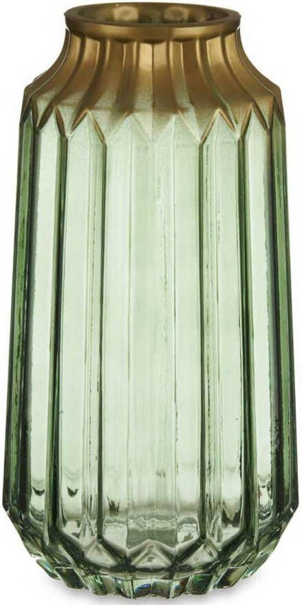 Giftdeco Bloemenvaas luxe deco glas groen transparant goud 13 x 23 cm Vazen
