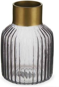 Giftdeco Bloemenvaas luxe decoratie glas grijs transparant goud 12 x 18 cm Vazen