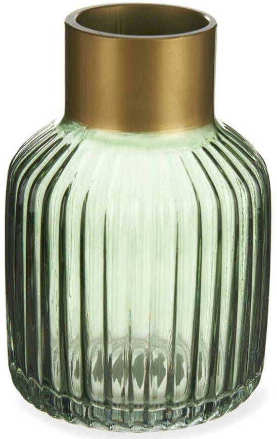 Giftdeco Bloemenvaas luxe decoratie glas groen transparant goud 12 x 18 cm Vazen