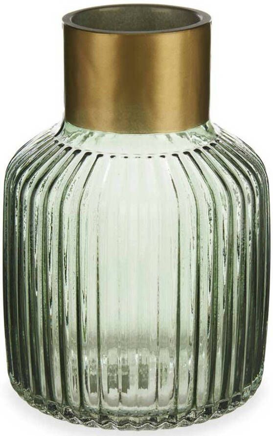 Giftdeco Bloemenvaas luxe decoratie glas groen transparant goud 14 x 22 cm Vazen