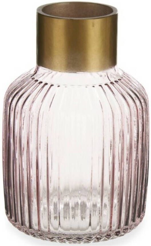 Giftdeco Bloemenvaas luxe decoratie glas roze transparant goud 14 x 22 cm Vazen