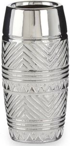 Giftdeco Bloemenvaas zilver met modern luxe motief 13 x 30 cm keramiek Vazen