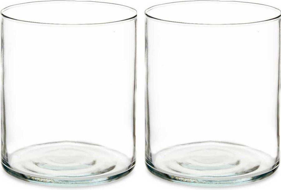 Giftdecor Bloemenvazen 2x stuks cilinder vorm transparant glas 17 x 20 cm Vazen