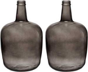 Giftdeco Bloemenvazen 2x stuks flessen model glas grijs transparant 22 x 39 cm Vazen