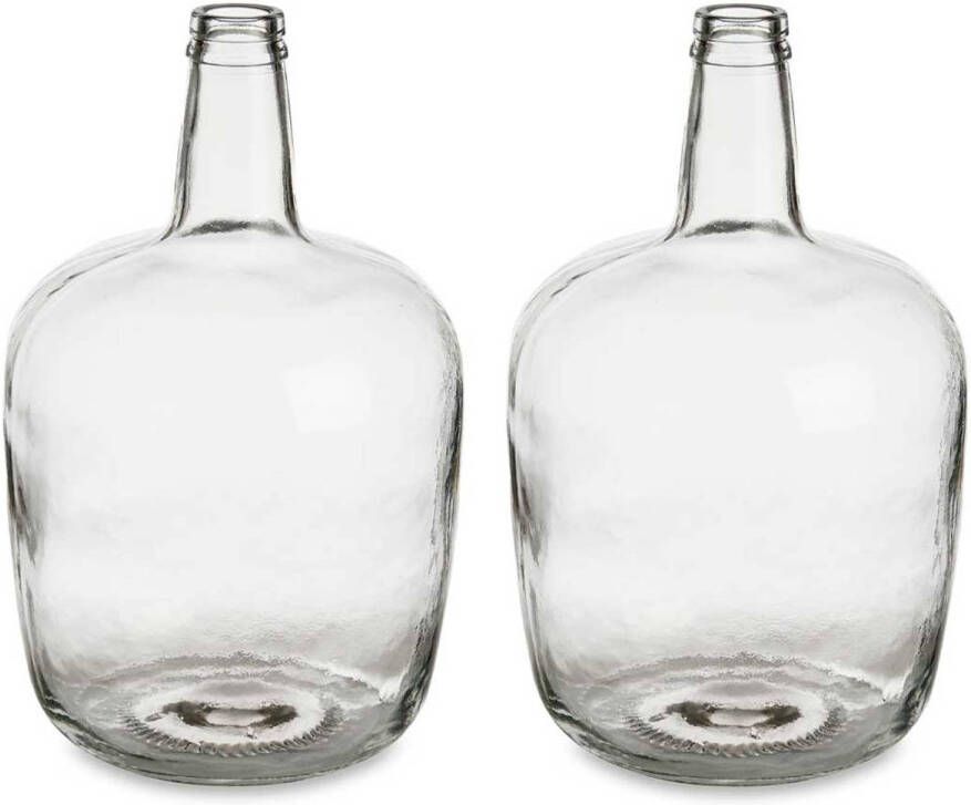 Giftdeco Bloemenvazen 2x stuks flessen model glas transparant 22 x 39 cm Vazen