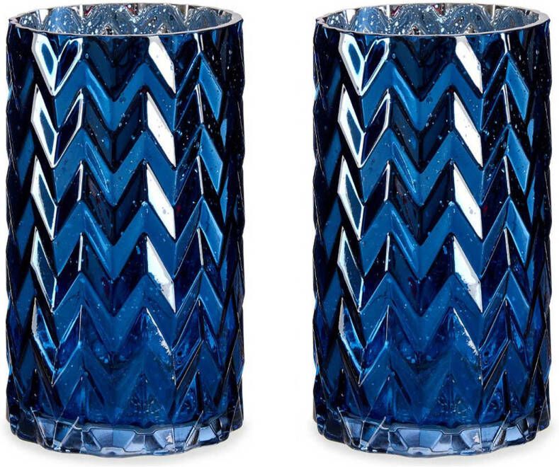 Giftdeco Bloemenvazen 2x stuks luxe decoratie glas blauw 11 x 20 cm Vazen