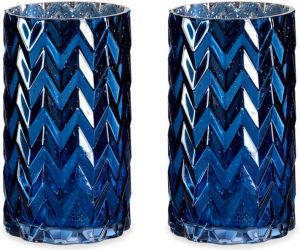 Giftdecor Bloemenvazen 2x stuks luxe decoratie glas blauw 11 x 20cm Vazen