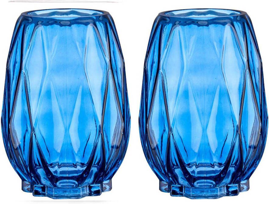 Giftdeco Bloemenvazen 2x stuks luxe decoratie glas blauw 13 x 19 cm Vazen