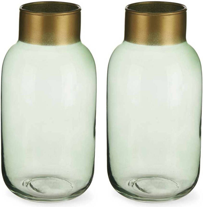 Giftdeco Bloemenvazen 2x stuks luxe decoratie glas groen goud 12 x 24 cm Vazen