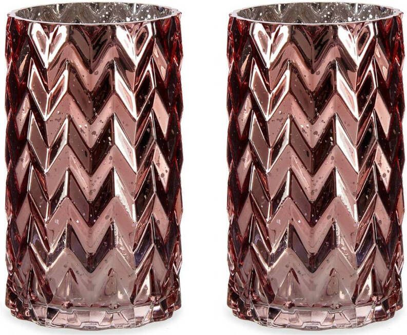 Giftdeco Bloemenvazen 2x stuks luxe decoratie glas roze 11 x 20 cm Vazen