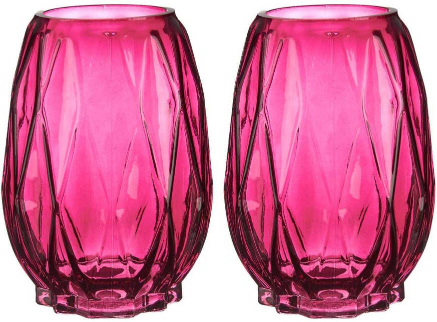 Giftdecor Bloemenvazen 2x stuks luxe decoratie glas roze 13 x 19 cm Vazen