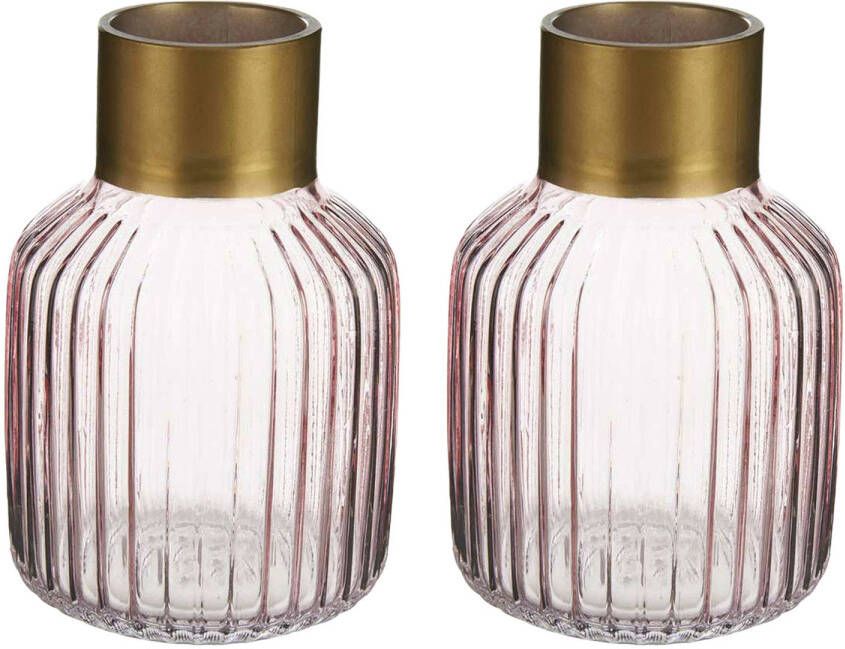 Giftdeco Bloemenvazen 2x stuks luxe decoratie glas roze goud 12 x 18 cm Vazen