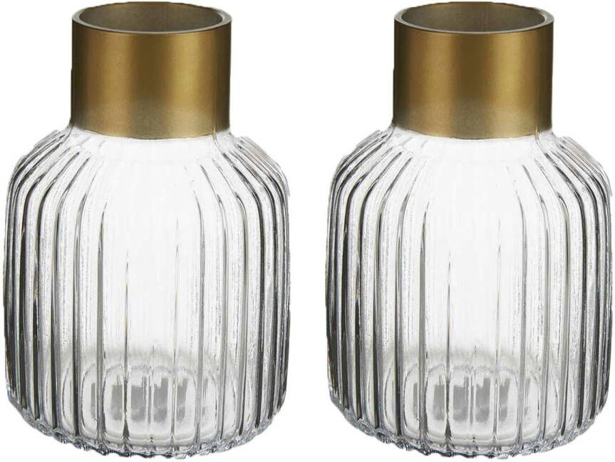 Giftdeco Bloemenvazen 2x stuks luxe decoratie glas transparant goud 12 x 18 cm Vazen