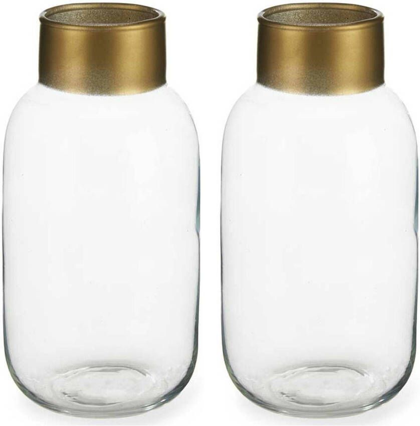 Giftdeco Bloemenvazen 2x stuks luxe decoratie glas transparant goud 12 x 24 cm Vazen