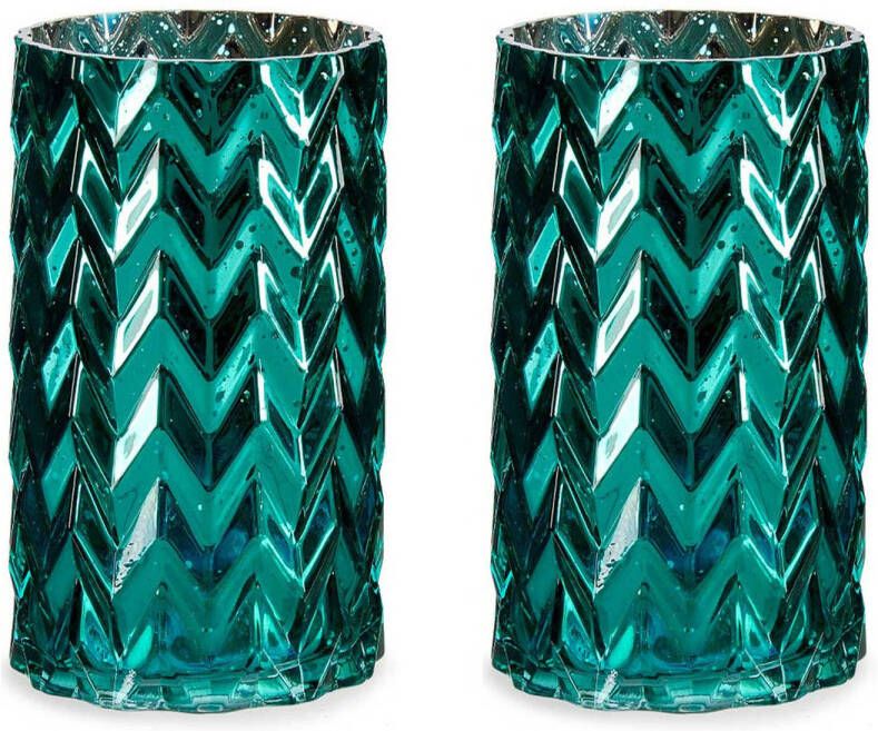 Giftdeco Bloemenvazen 2x stuks luxe decoratie glas turquoise blauw 11 x 20 cm Vazen