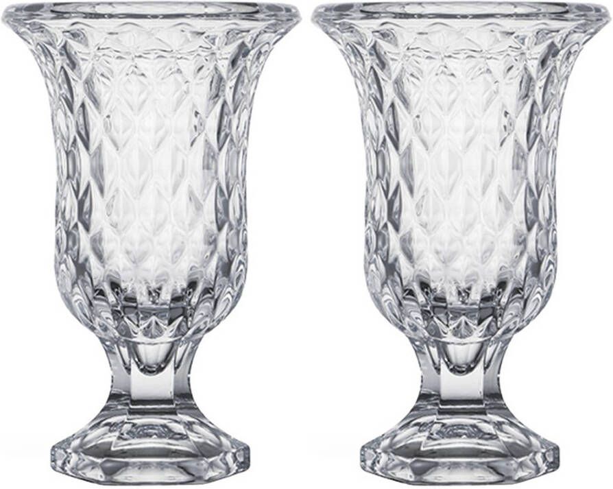 Giftdeco Bloemenvazen 2x stuks Tulp model Diamonds transparant glas 12 x 20 cm Vazen