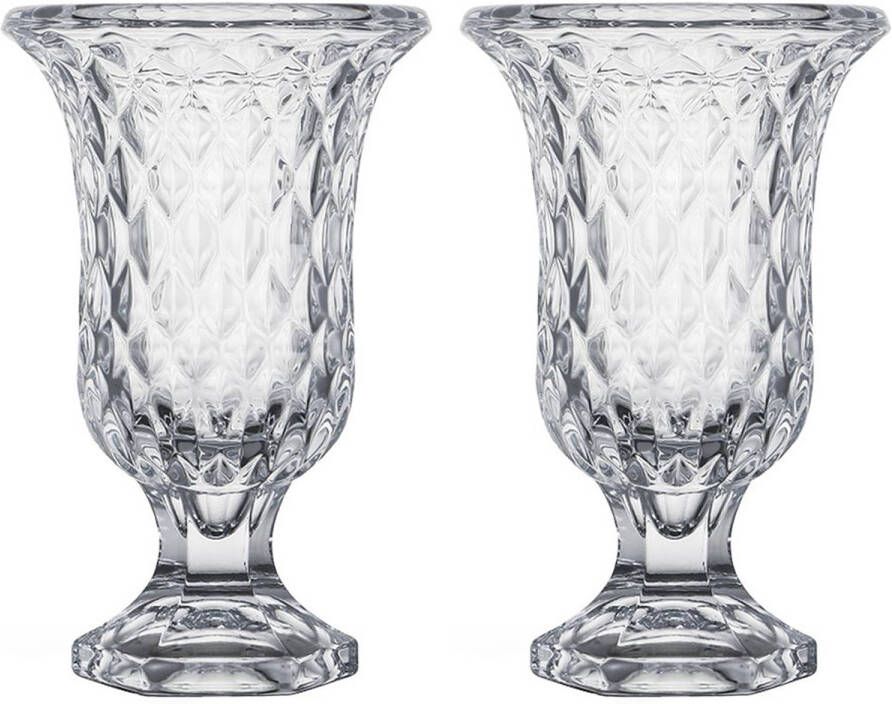 Giftdeco Bloemenvazen 2x stuks Tulp model Diamonds transparant glas 15 x 24 cm Vazen