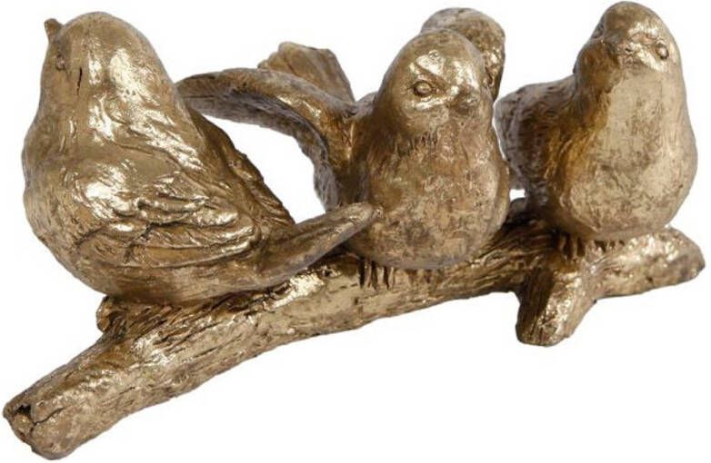 No brand Gifts Amsterdam sculptuur 3 vogels op tak 14 cm polyresin goud