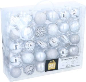 Giftsome 60 Kerstballen Zilver Kerstdecoratie Mix Kerstboom Versiering Plastic