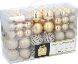 Giftsome Christmas Gifts 101 Kerstballen Set Plastic Kunststof Ø3 4 6 cm Mat Glanzend Glitter en Open Goud