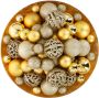 Giftsome Christmas Gifts 101 Kerstballen Set Plastic Kunststof Ø3 4 6 cm Mat Glanzend Glitter en Open Goud - Thumbnail 1