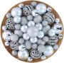 Giftsome Christmas Gifts 101 Kerstballen Set Plastic Kunststof Ø3 4 6 cm Mat Glanzend Glitter en Open Zilver - Thumbnail 1