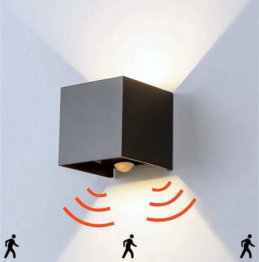 Goliving buitenlamp met bewegingssensor Wandlamp zwart binnen buiten Kubuslamp Waterdichte LED Energiezuinig