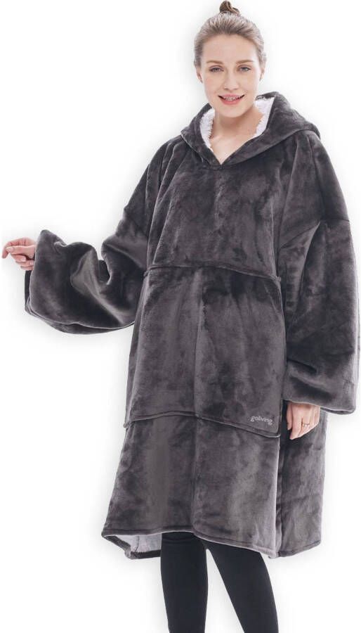 Goliving fleece deken met mouwen Hoodie deken Plaid hoodie Volwassenen Fleece cape 1000G Donker grijs