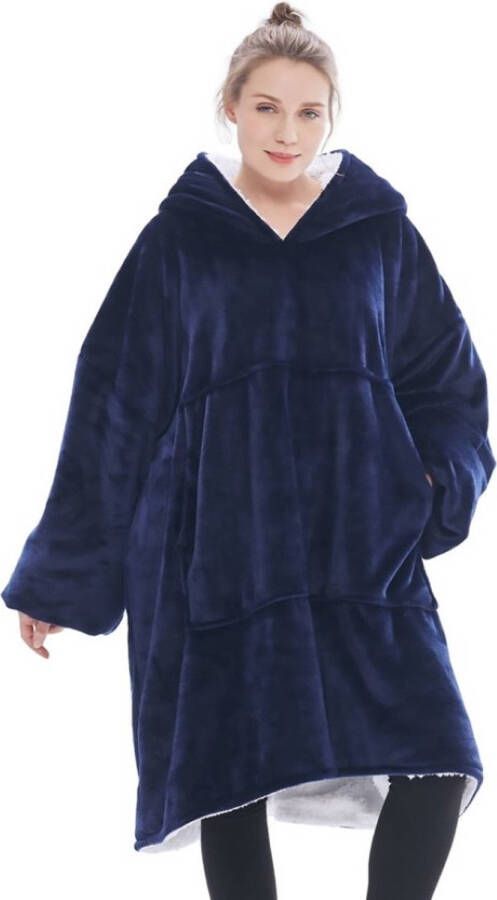 Goliving fleece deken met mouwen Hoodie deken Plaid hoodie Voor volwassenen Fleece cape Groot 1000G Blauw