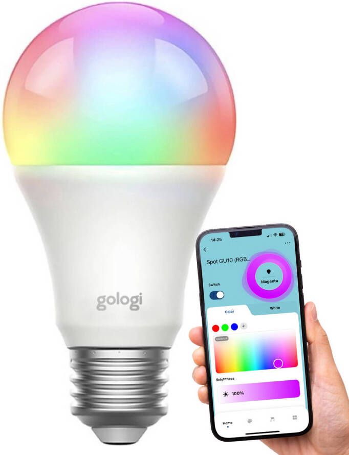 Gologi Slimme e27 bulb lamp Smart led verlichting Dimbaar Wifi 16M kleuren RGB