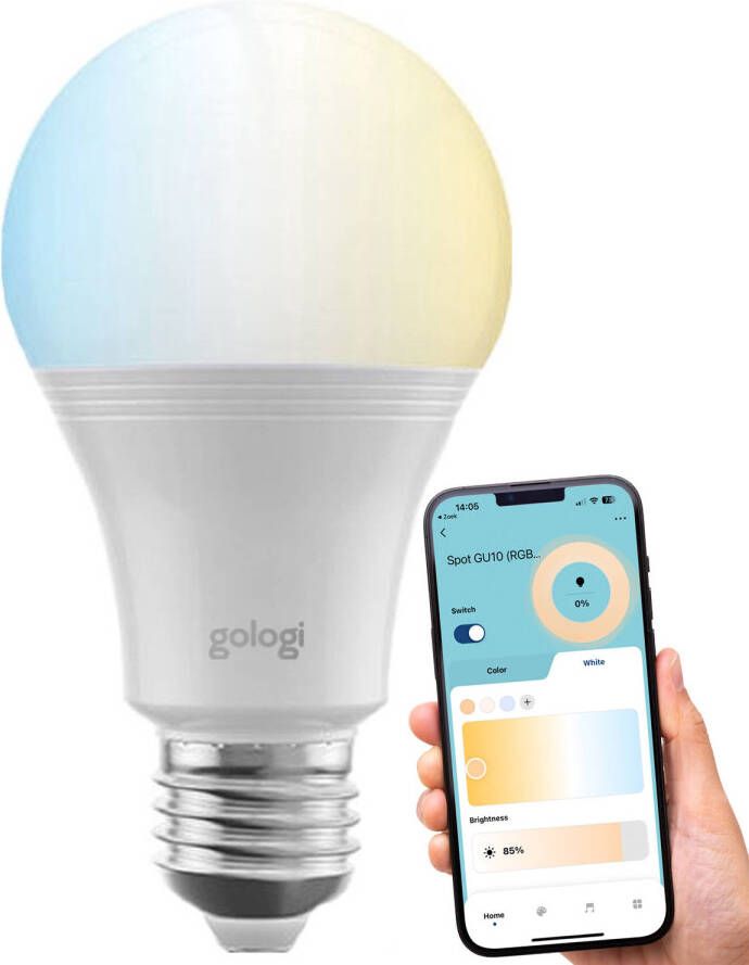 Gologi Slimme e27 led lamp Smart bulb verlichting Dimbaar Wifi Warm Wit Licht CCT