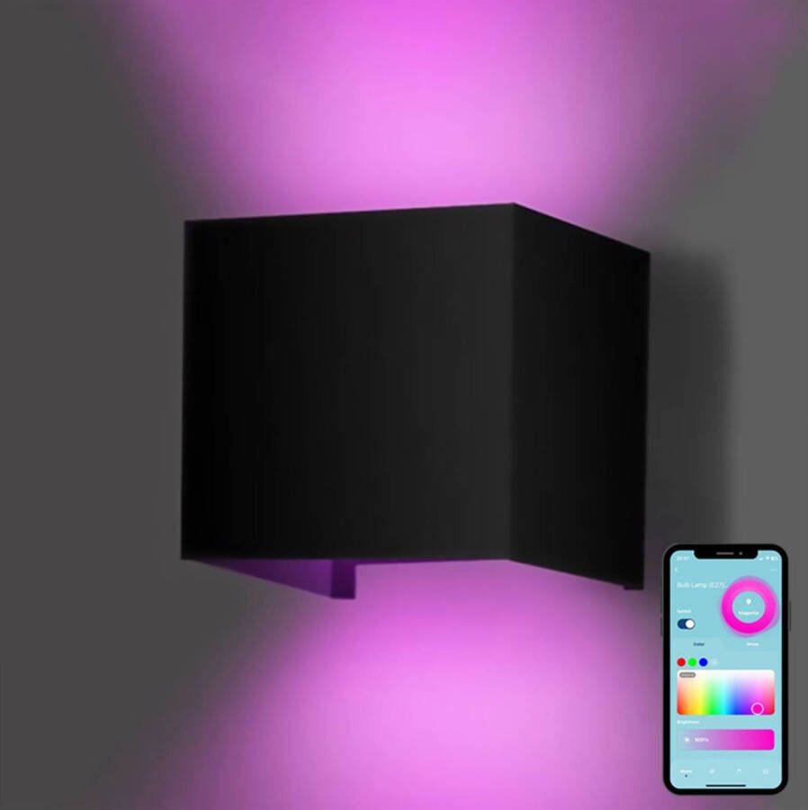 Gologi Slimme Wandlamp Binnen Buiten Lamp Zwart Smart Lamp Waterdicht Energiezuinig Roestvrij RGB Met App